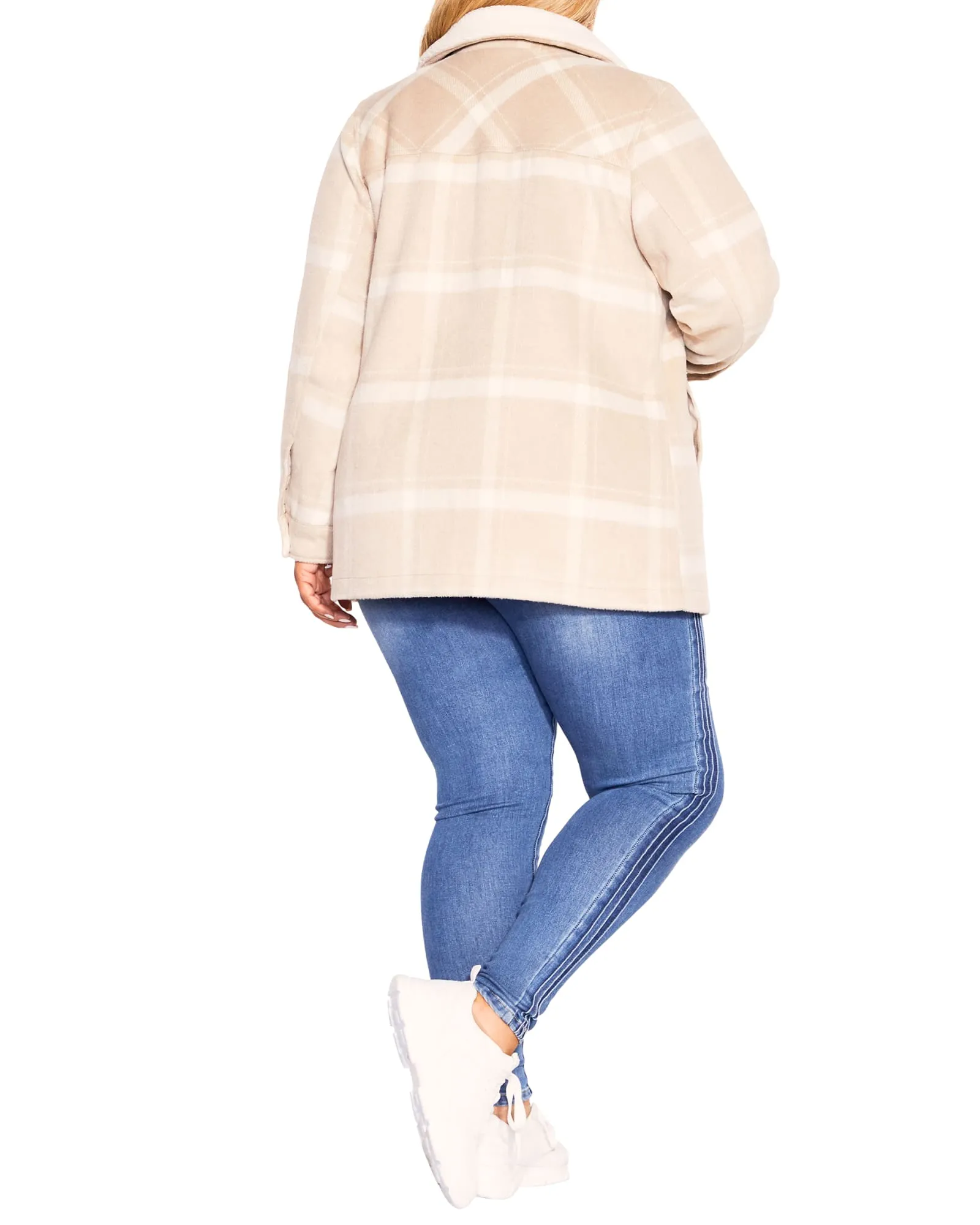 Plaid Faux Wool Jacket | Camel/Cream