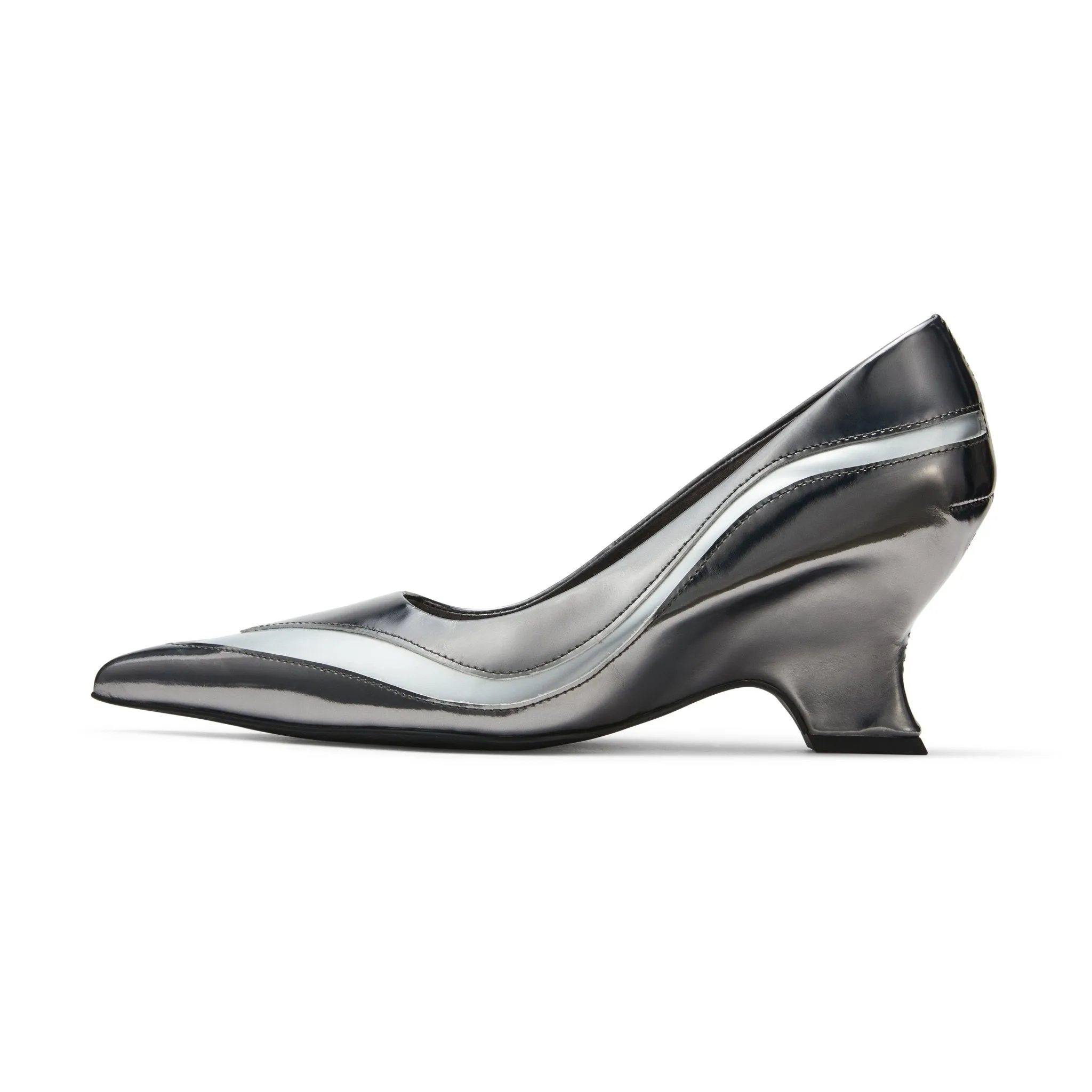 Pointed Toe Spliced Shaped Heels In Silver