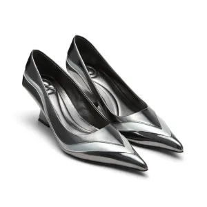 Pointed Toe Spliced Shaped Heels In Silver