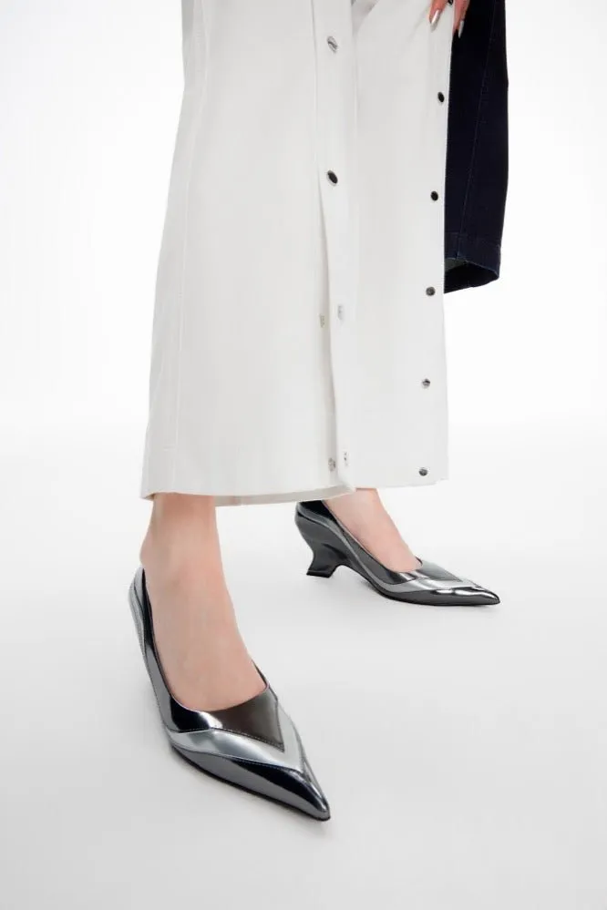 Pointed Toe Spliced Shaped Heels In Silver