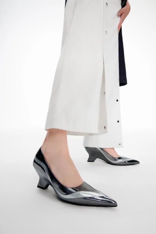 Pointed Toe Spliced Shaped Heels In Silver