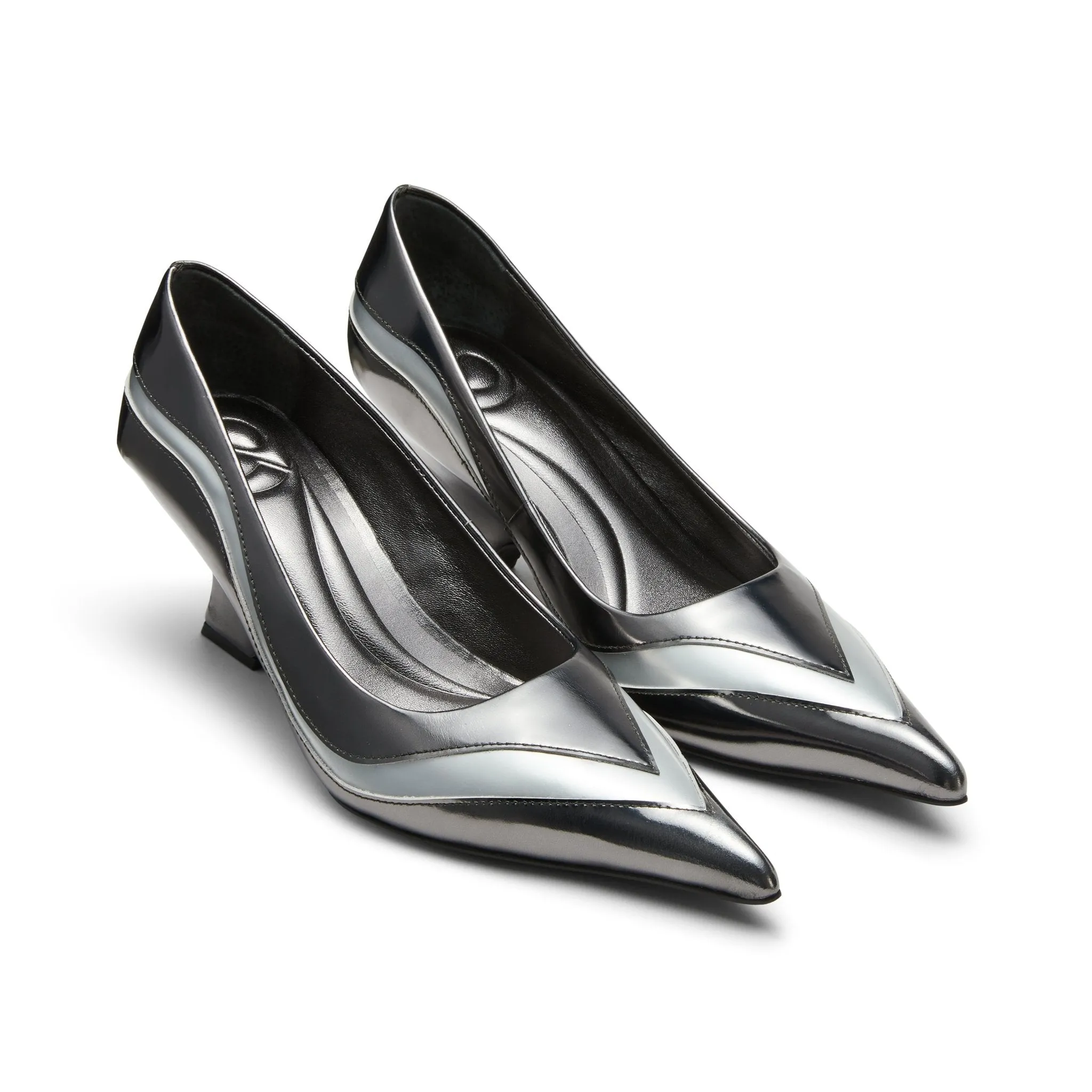 Pointed Toe Spliced Shaped Heels In Silver