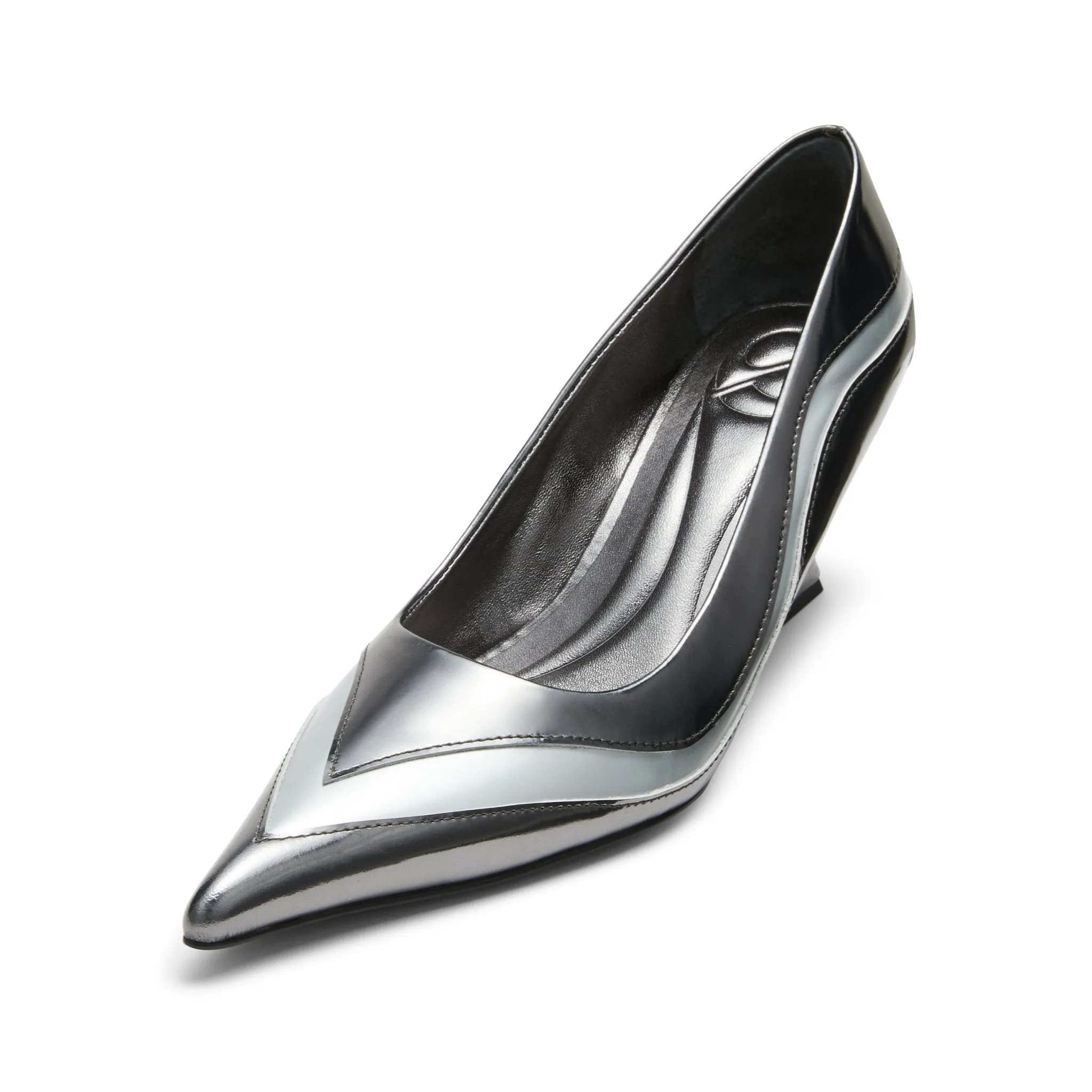 Pointed Toe Spliced Shaped Heels In Silver