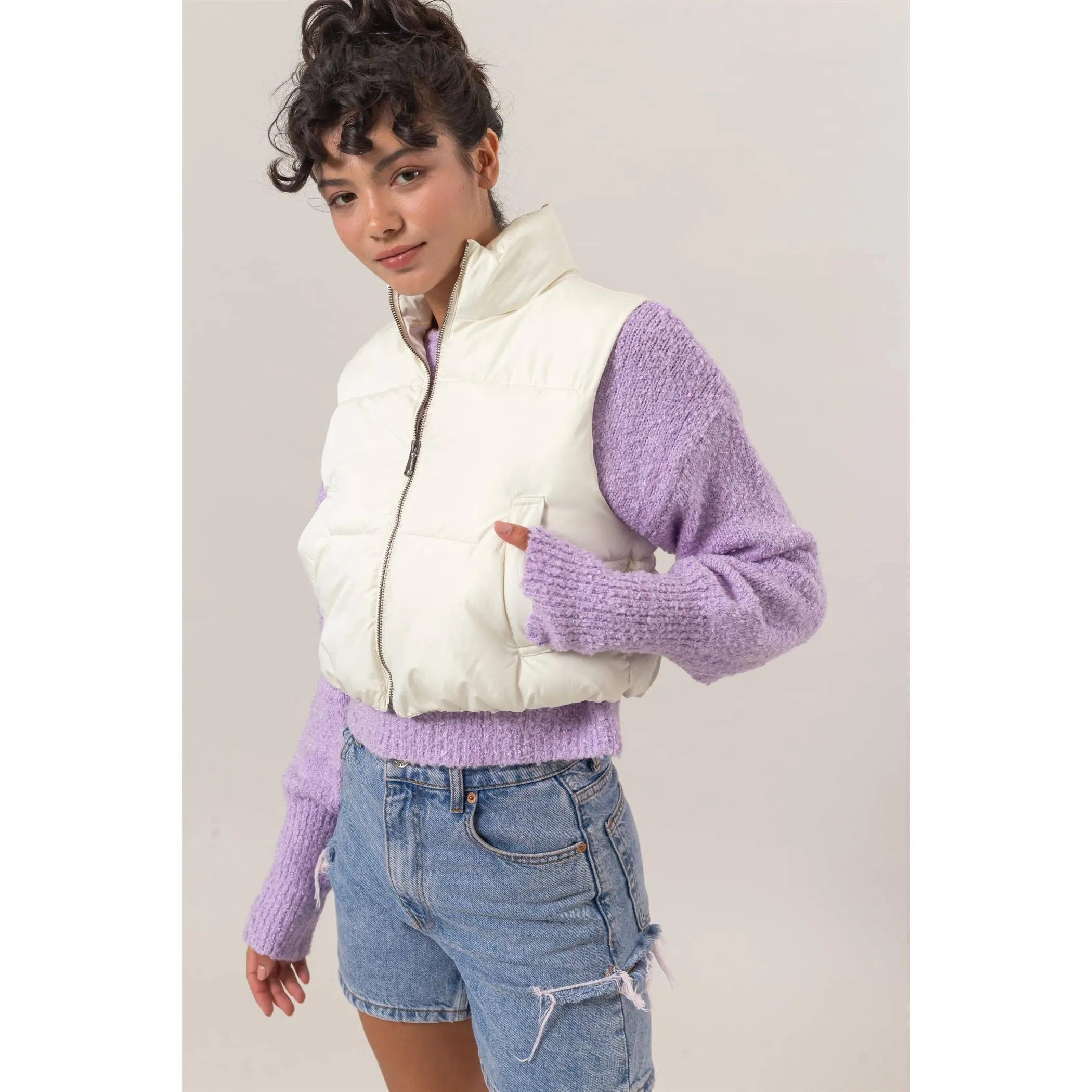 Puffer Vest | Crop Grey
