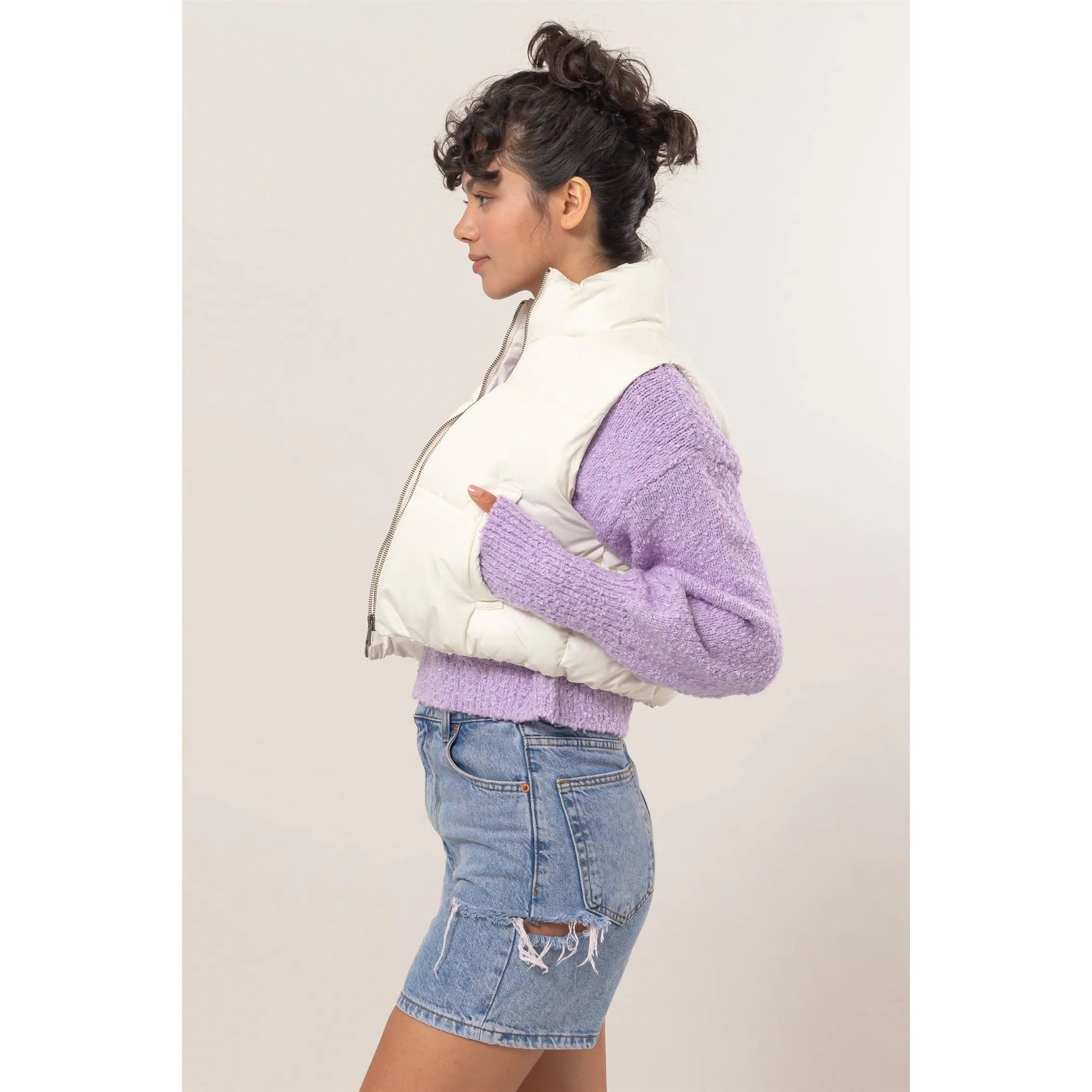 Puffer Vest | Crop Grey