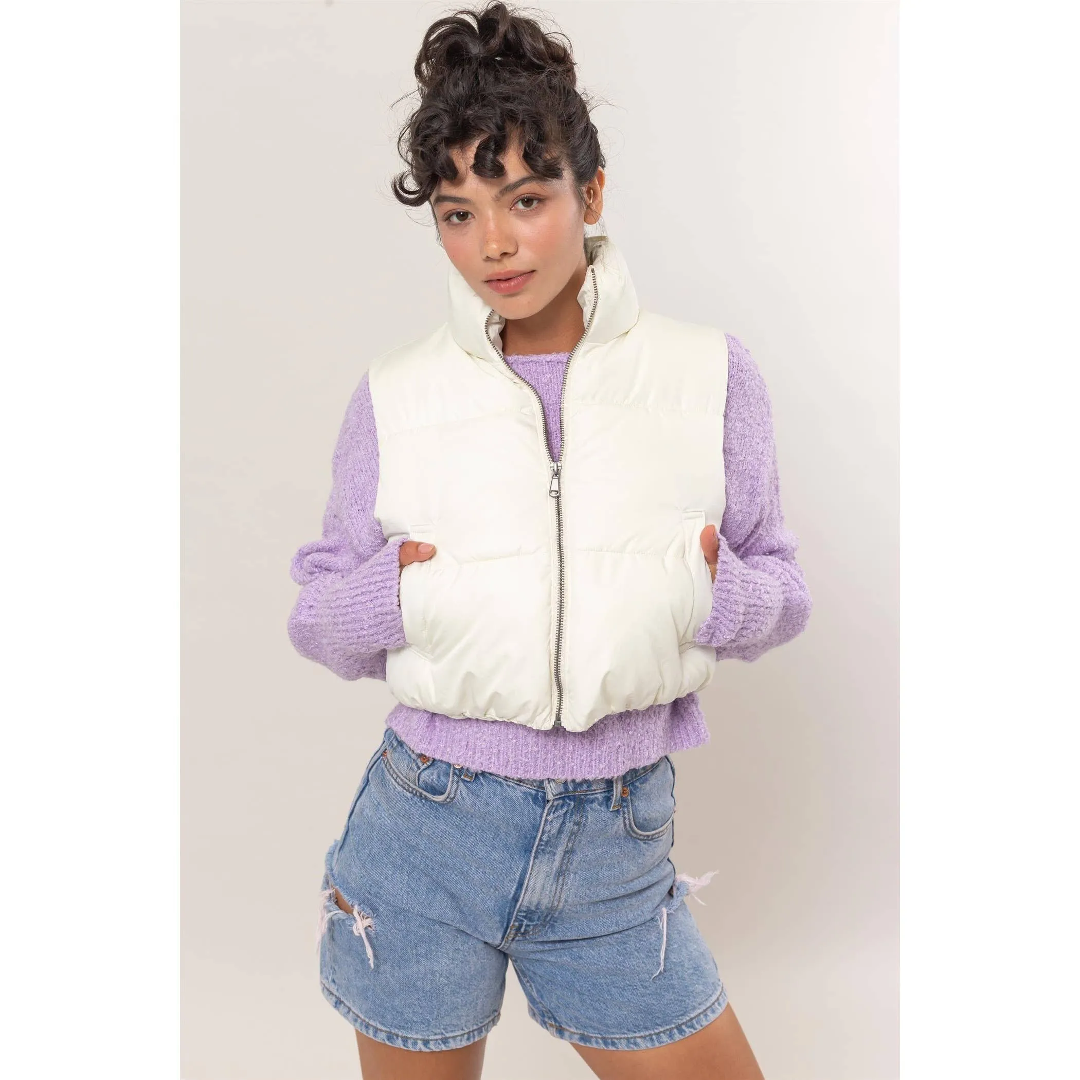 Puffer Vest | Crop Grey
