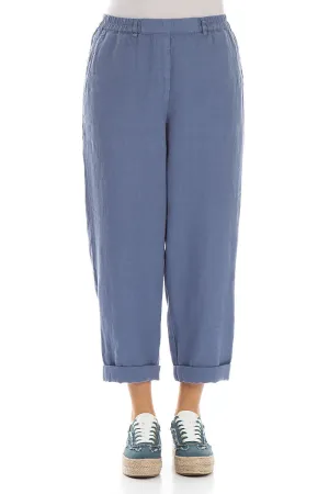 Roll Up Blue Nova Linen Trousers