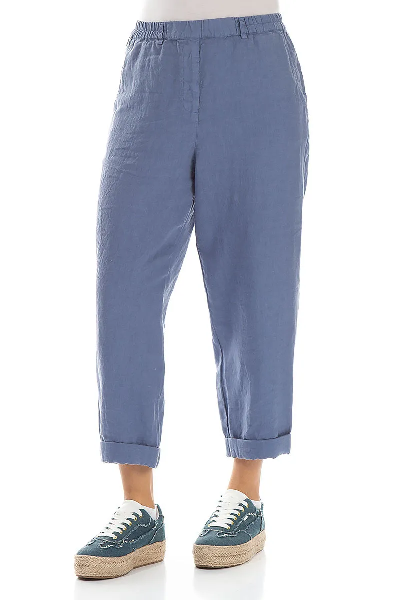 Roll Up Blue Nova Linen Trousers