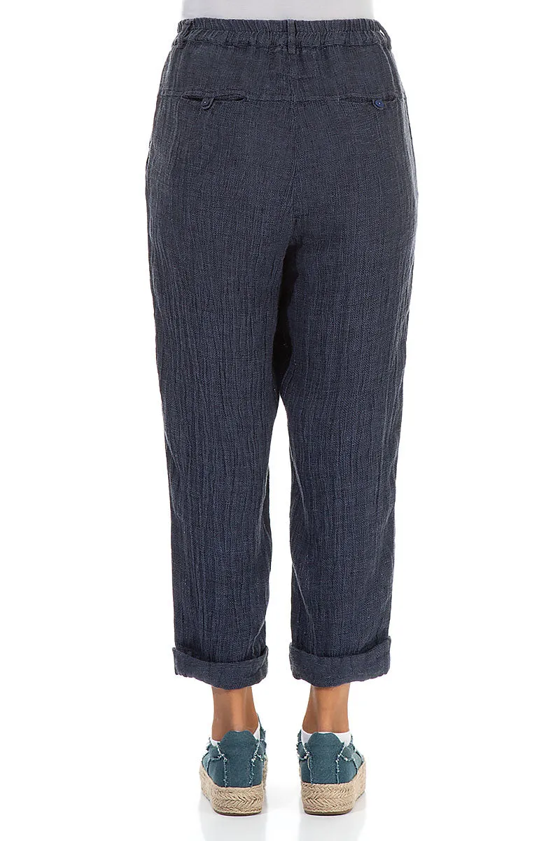 Roll Up Blue Nova Mélange Linen Trousers