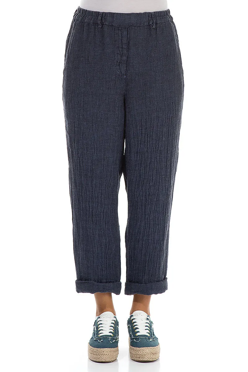 Roll Up Blue Nova Mélange Linen Trousers