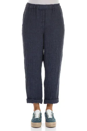 Roll Up Blue Nova Mélange Linen Trousers