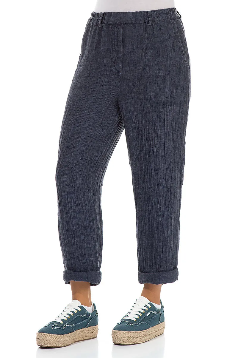 Roll Up Blue Nova Mélange Linen Trousers