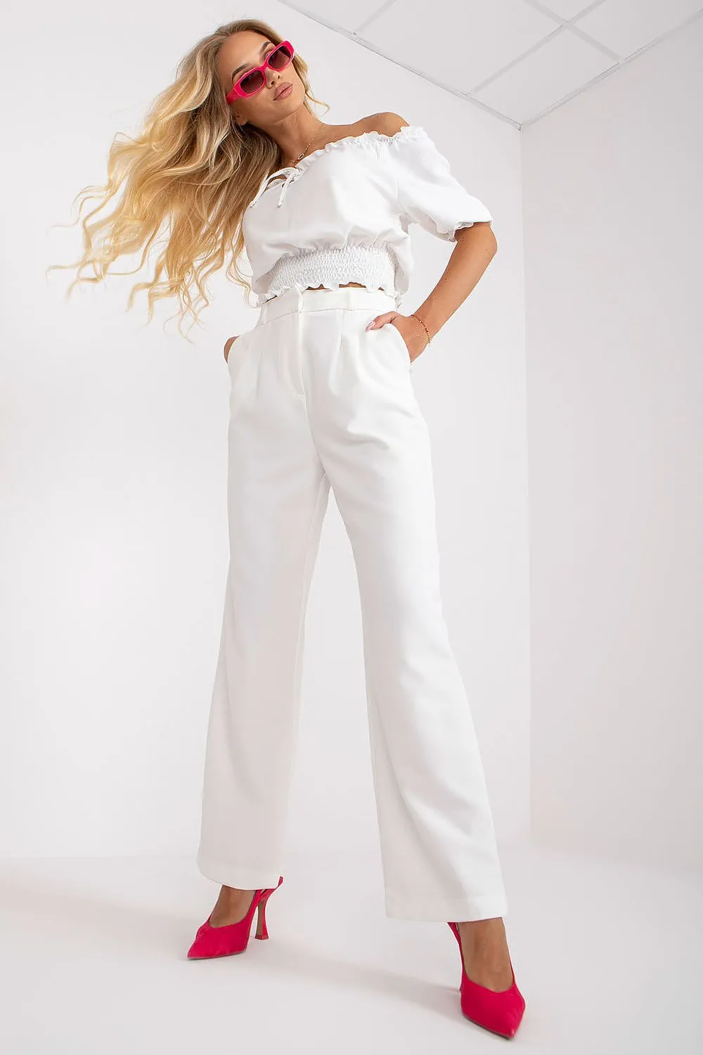 RUE PARIS Women's European-made High-waist Straight Pants with Side Pockets