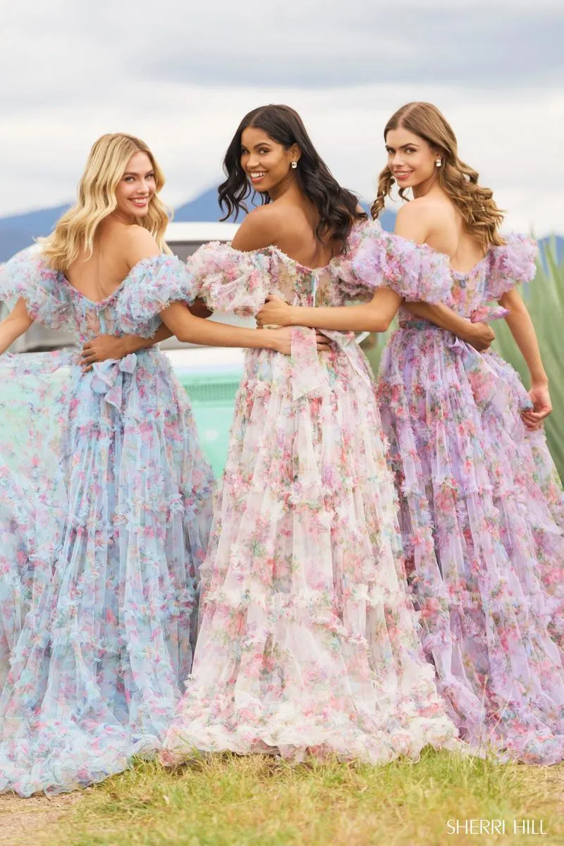 Sherri Hill Floral Print Ruffle Dress 55541