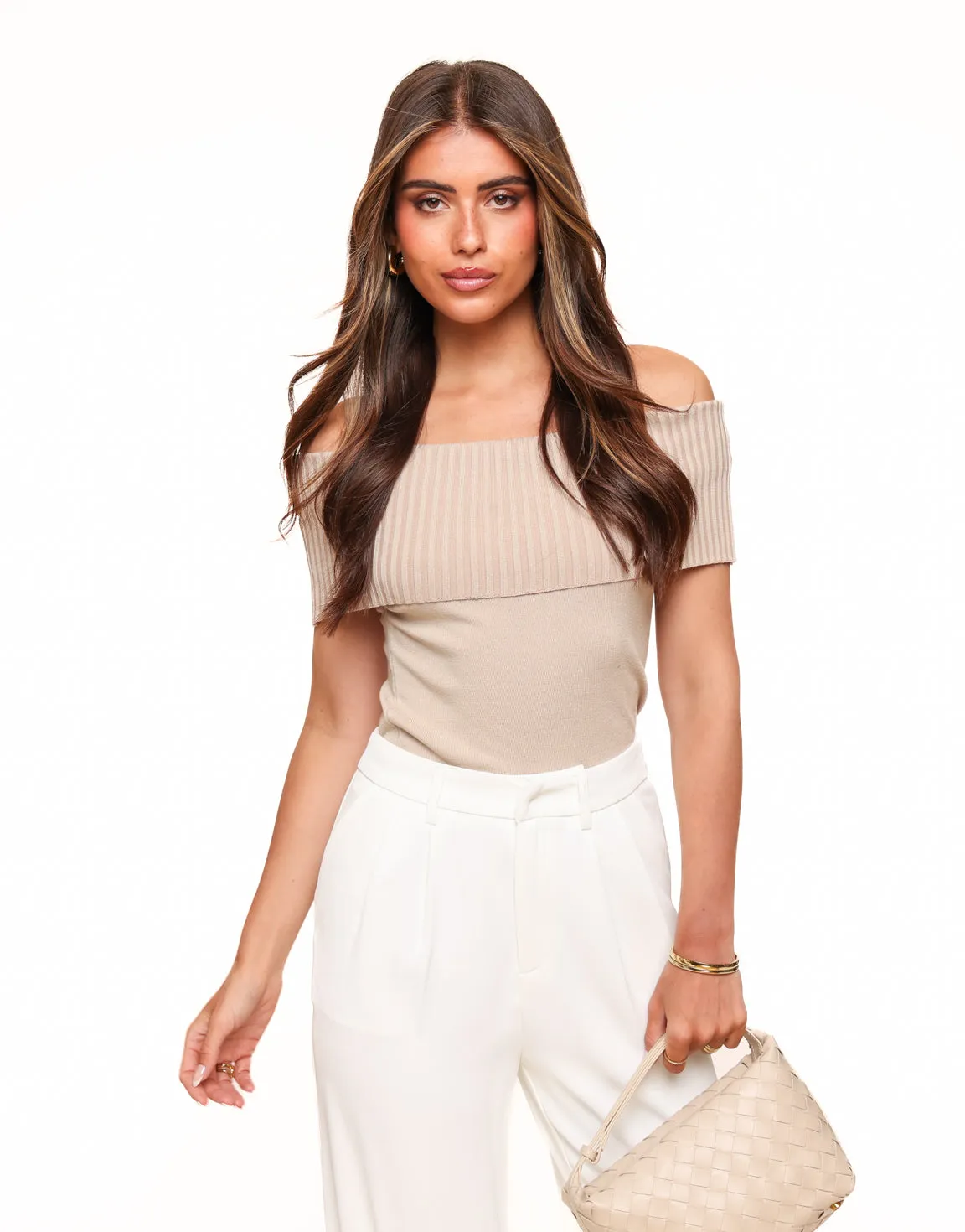 Taupe Mouwloze Off Shoulder - Top