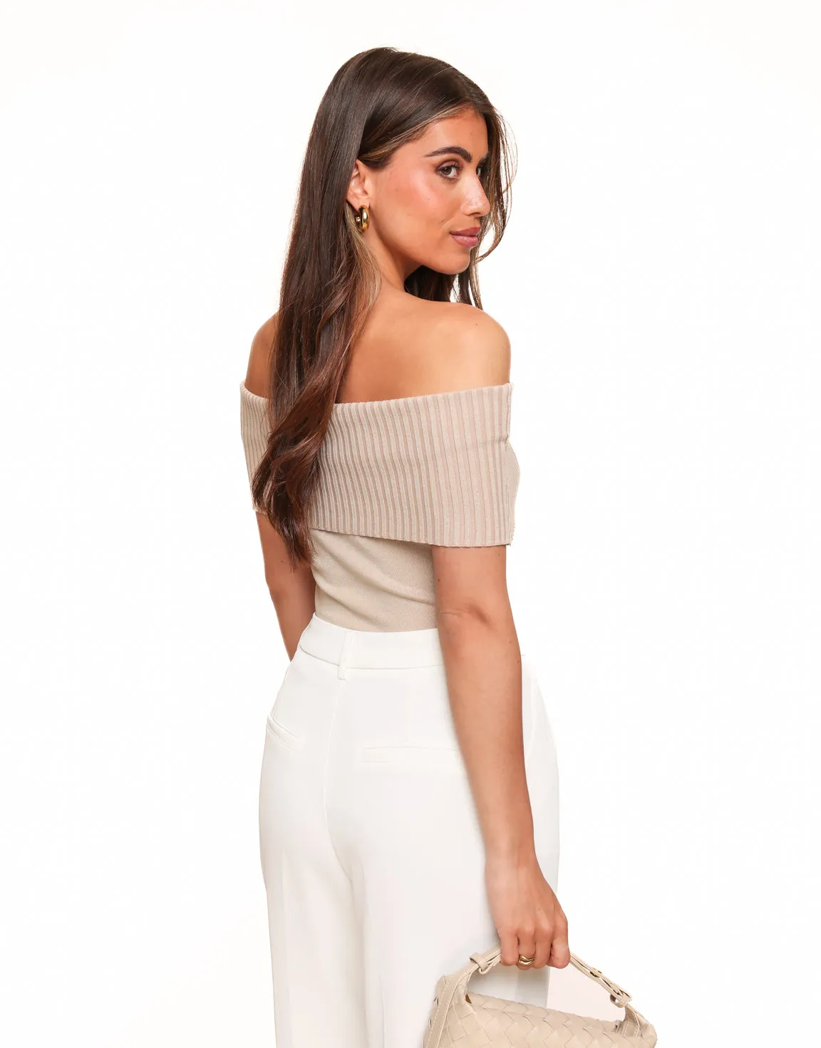Taupe Mouwloze Off Shoulder - Top