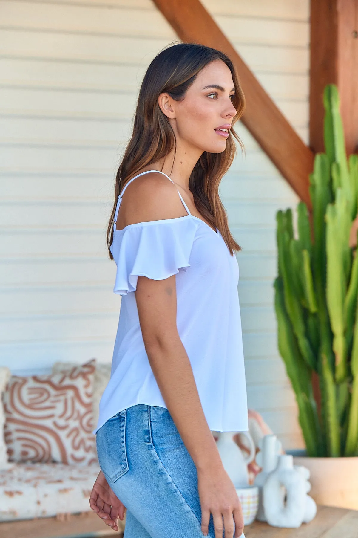 Tegan Cold Shoulder White Top