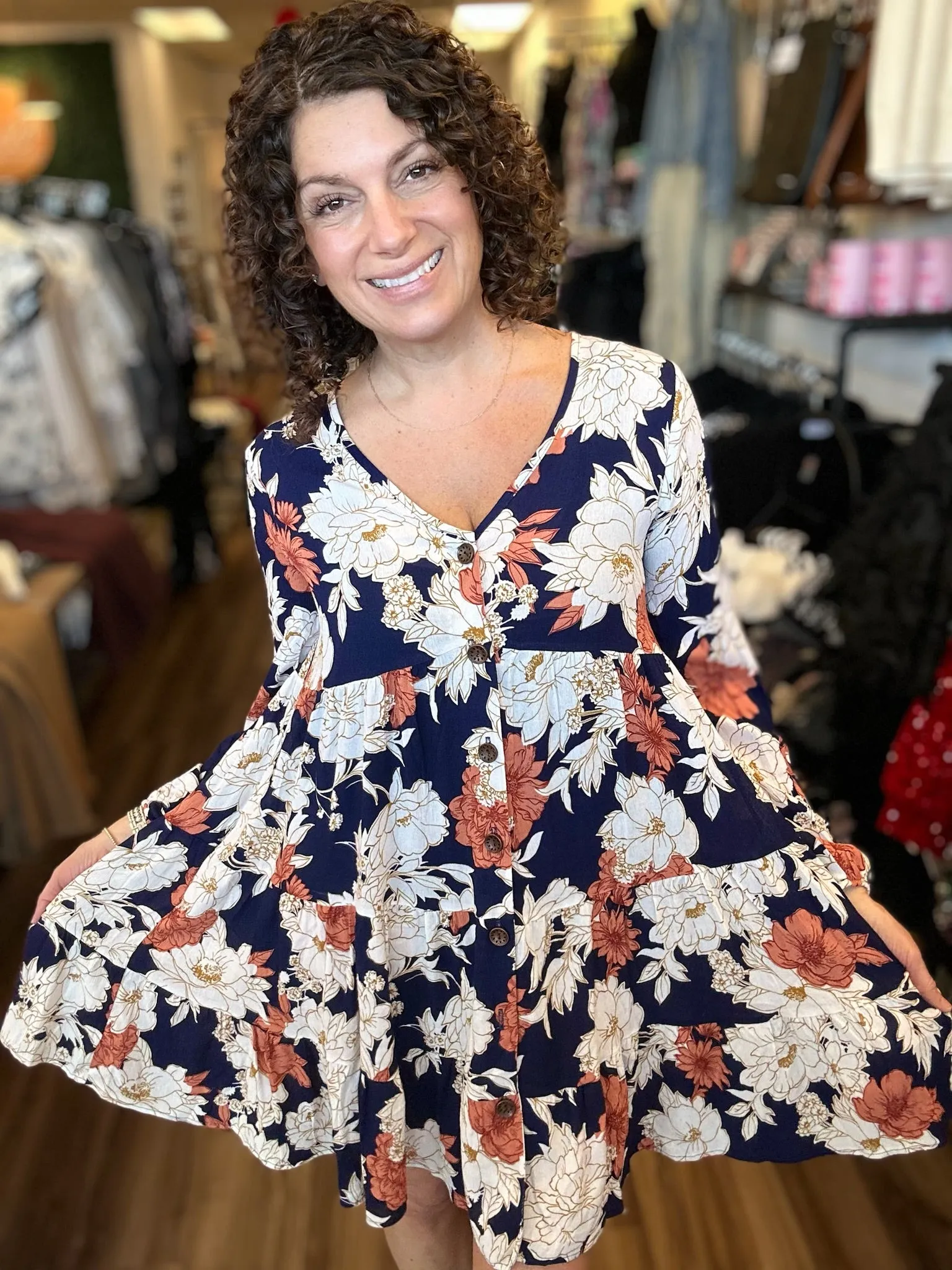 Trina - Floral V-Neck Mini Dress