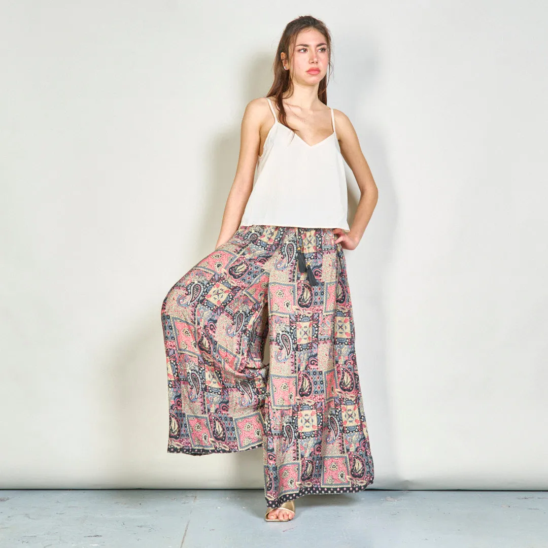 Vintage patchwork bohemian wide-leg trousers wholesale