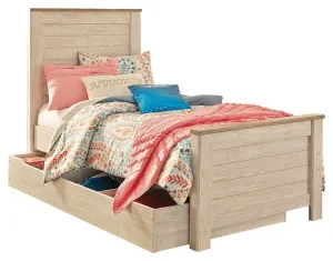 Willowton B267B19 Whitewash Twin Panel Bed with 1 Large Storage Drawer