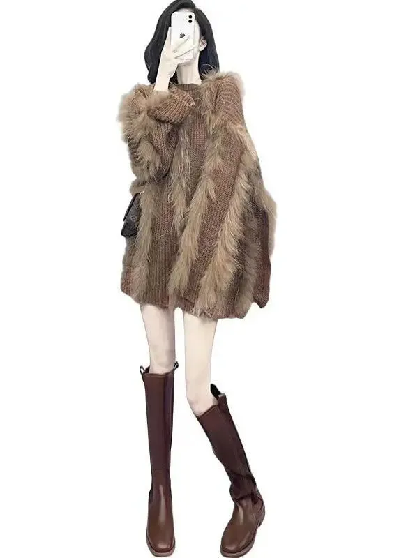 Women Fox Hair Knit Sweaters Winter