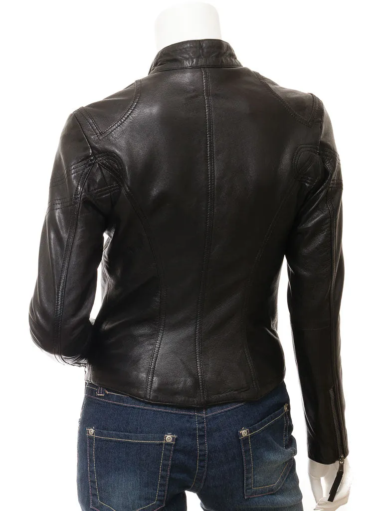 Women's Black Leather Biker Jacket - Soft Nappa Corinth