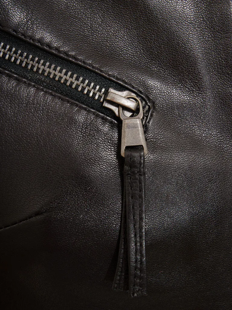 Women's Black Leather Biker Jacket - Soft Nappa Corinth